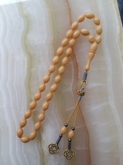 Gümüş Kazaz Püsküllü Beyzi Kesim Özel İşçilikli Sıkma Kehribar Tesbih