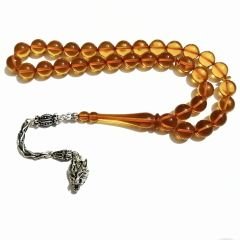 Gümüş Kaplama Püsküllü Uçlu Küre Kesim Ateş Kehribar Tesbih