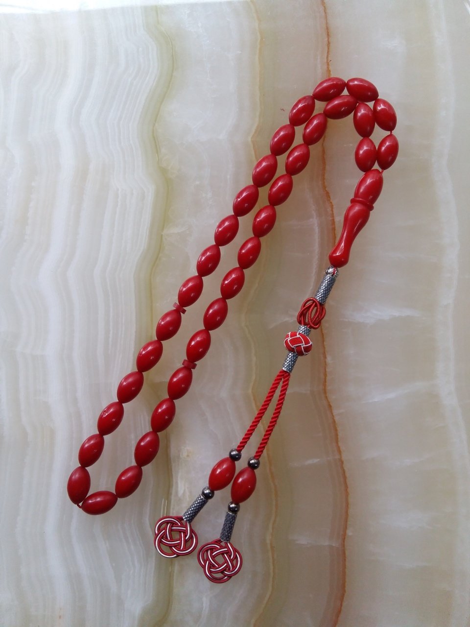 Gümüş Kazaz Püsküllü Özel İşçilikli Atölye Yapımı Sıkma Kehribar Tesbih