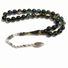 Gümüş Kaplama Püsküllü Uçlu Küre Kesim Sıkma Kehribar Tesbih