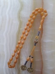 Gümüş Kazaz Püsküllü Damla Kesim Hareli Sarı Sıkma Kehribar Tesbih