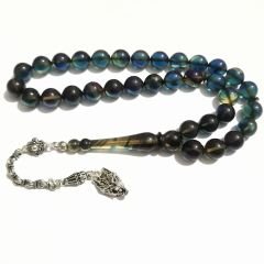 Gümüş Kaplama Püsküllü Uçlu Küre Kesim Sıkma Kehribar Tesbih