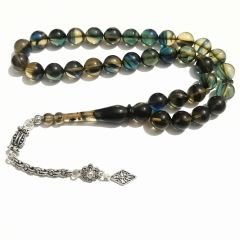 Gümüş Kaplama Püsküllü Uçlu Küre Kesim Sıkma Kehribar Tesbih