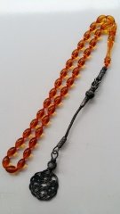 Gümüş Kazaz Püsküllü Beyzi Kesim Özel İşçilikli Atölye Yapımı Ateş Kehribar Tesbih