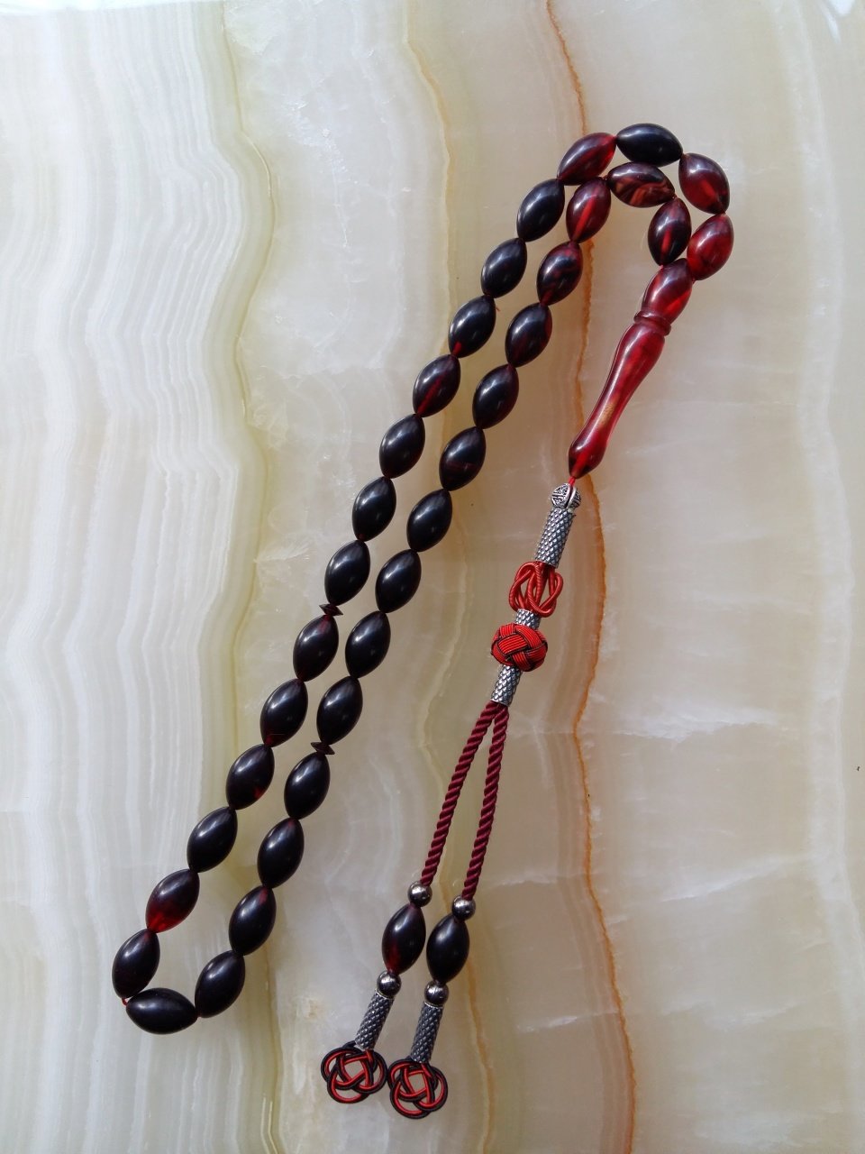 Kazaz Püsküllü Çektikçe Parlayacak Sıkma Kehribar Tesbih