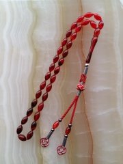 Gümüş Kazaz Püsküllü Beyzi Kesim Sıkma Kehribar Tesbih