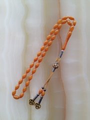 Gümüş Kazaz Püsküllü Beyzi Kesim Hareli Sıkma Kehribar Tesbih