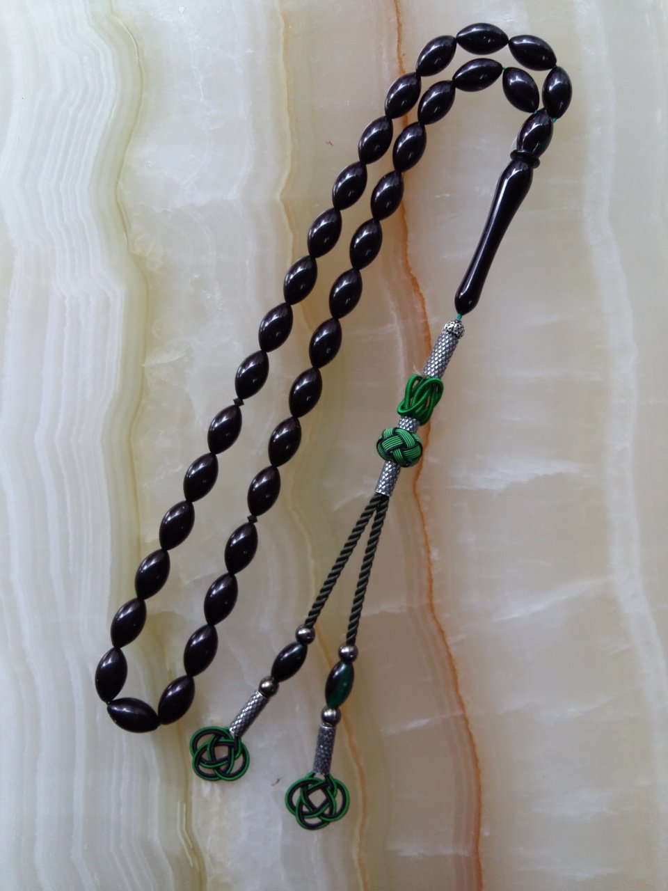 Gümüş Kazaz Püsküllü Beyzi Kesim Sıkma Kehribar Tesbih