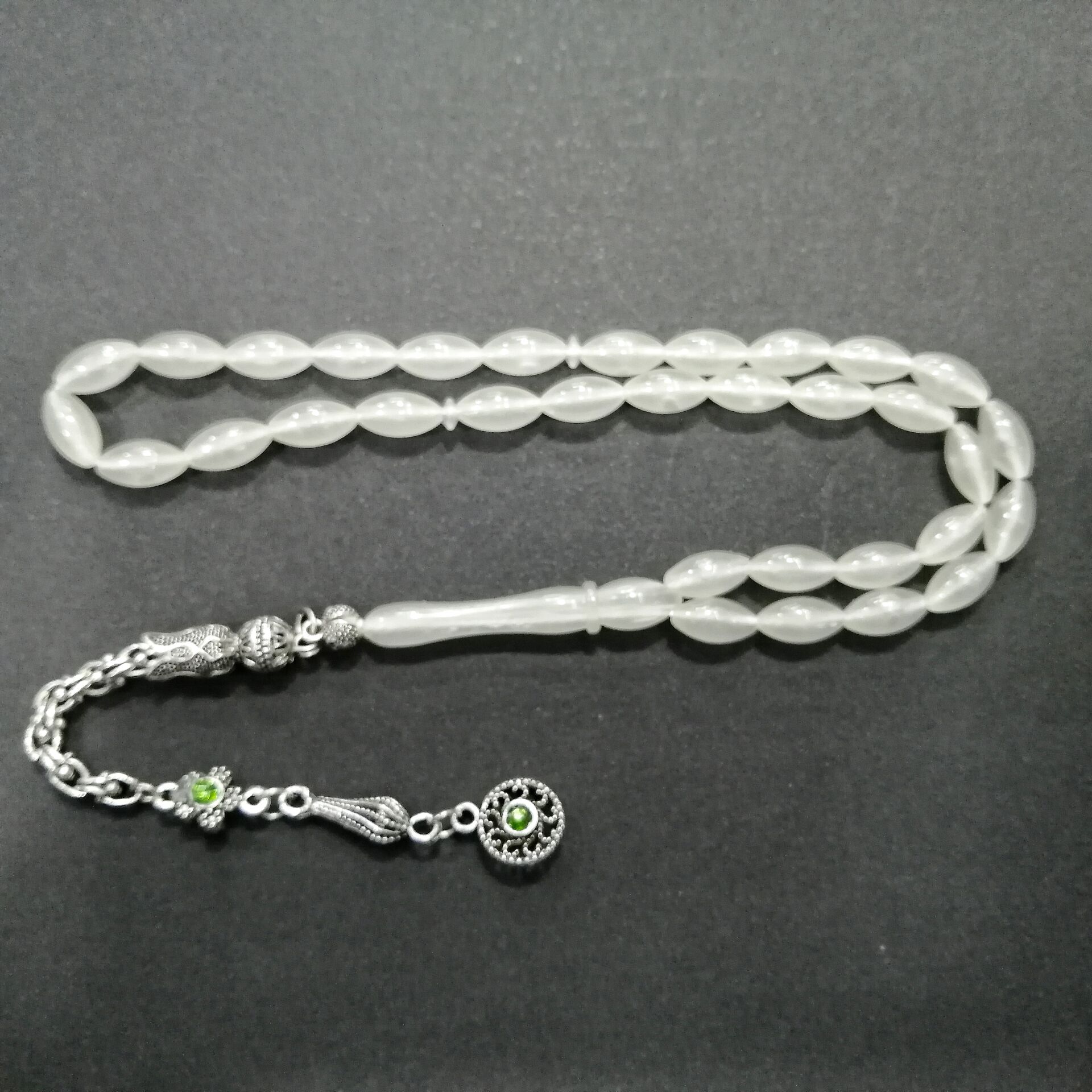 1. Kalite Püsküllü Kedi Gözü Fosforlu Tesbih