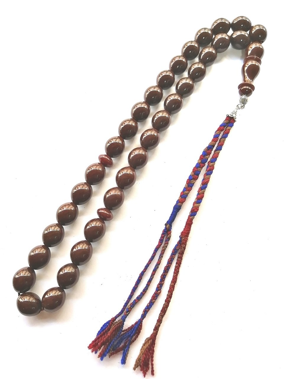 Özel Tasarım İp Püsküllü Yumurta Kesim Büyük Boy Sıkma Kehribar Tesbih