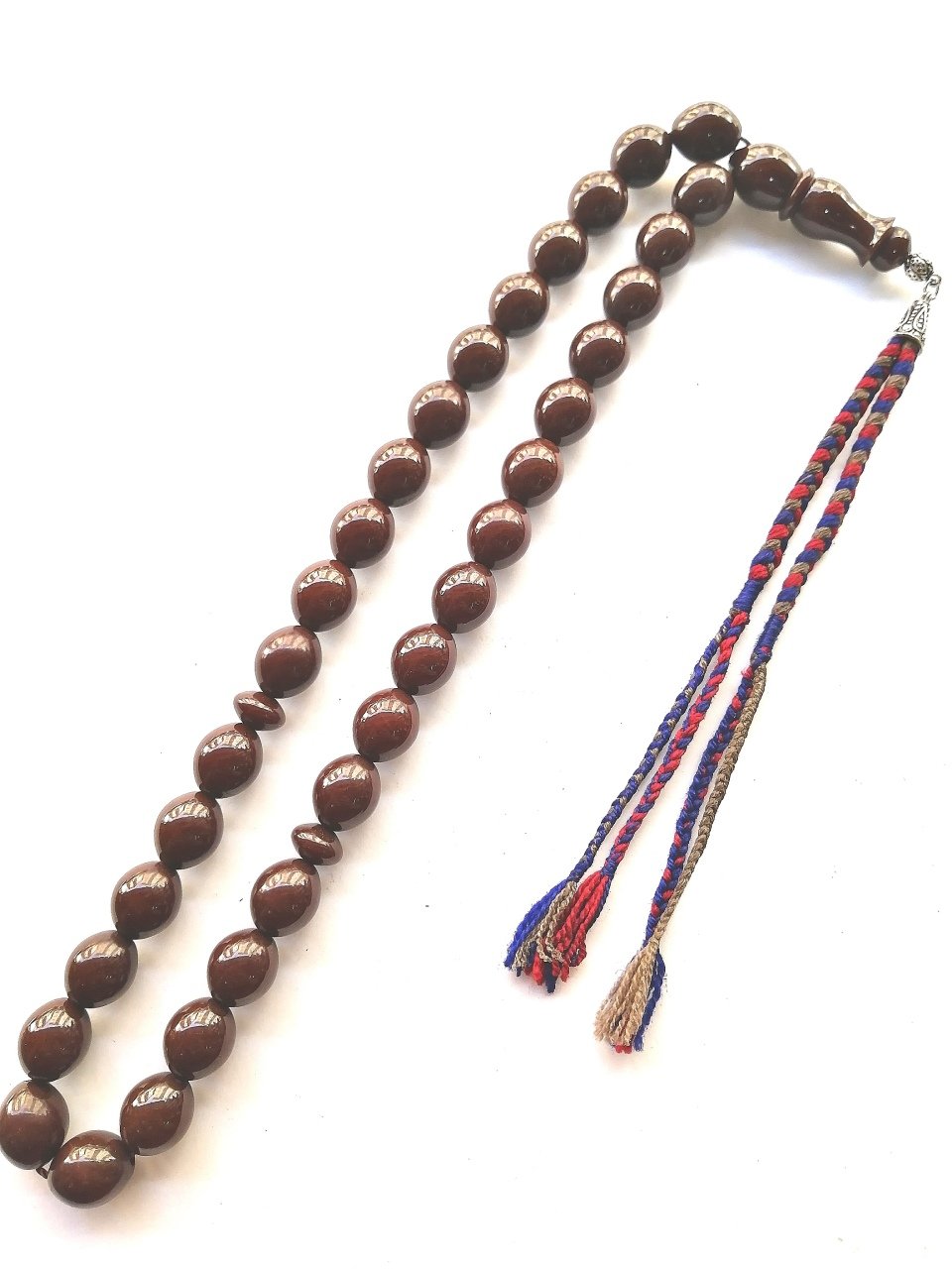 Özel Tasarım İp Püsküllü Yumurta Kesim Büyük Boy Sıkma Kehribar Tesbih