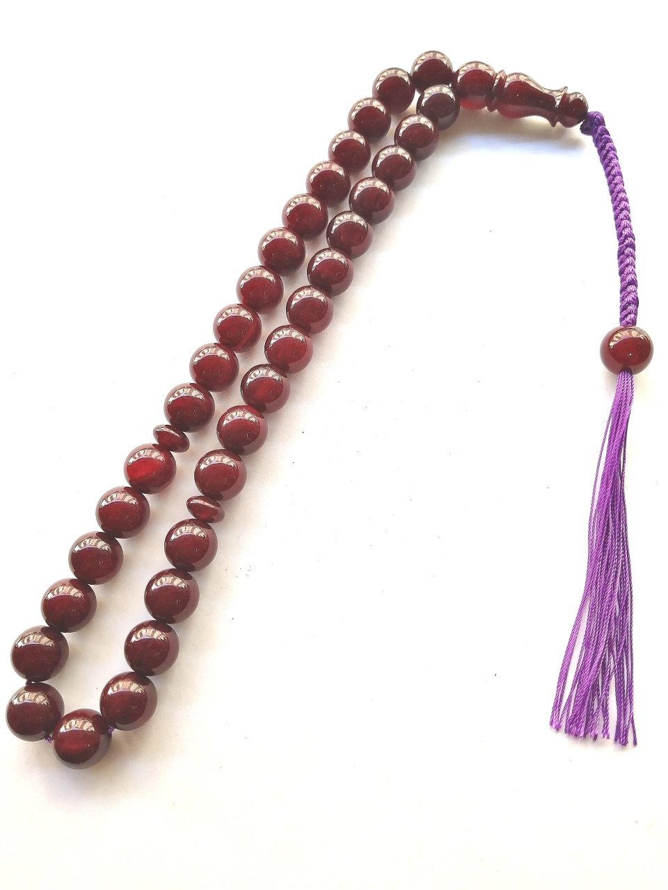 Özel Tasarım İp Püsküllü Küre Kesim Sıkma Kehribar Tesbih