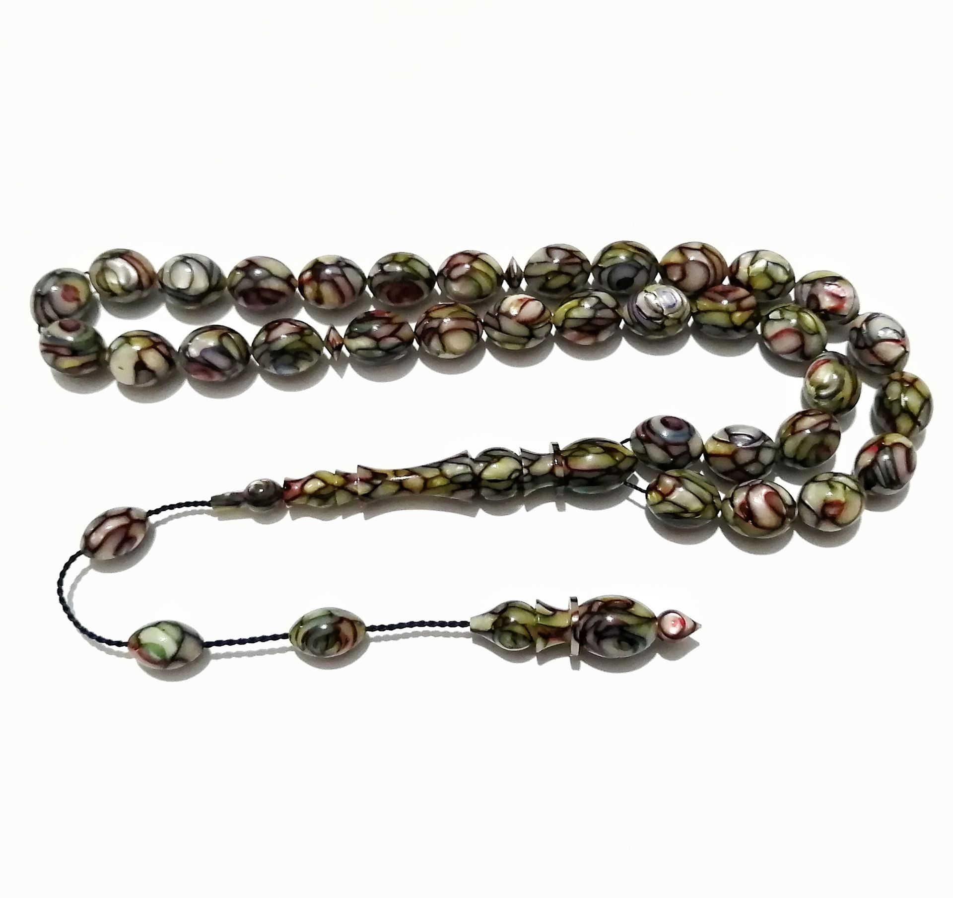 Sistem Püsküllü Özel İşçilikli Fransız Multi color Galalith Tesbih