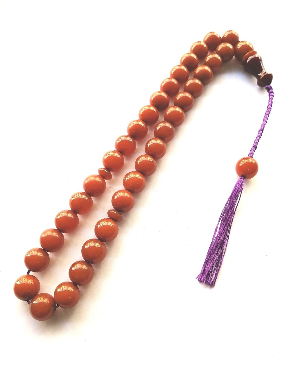 Özel Tasarım İp Püsküllü Küre Kesim Sıkma Kehribar Tesbih