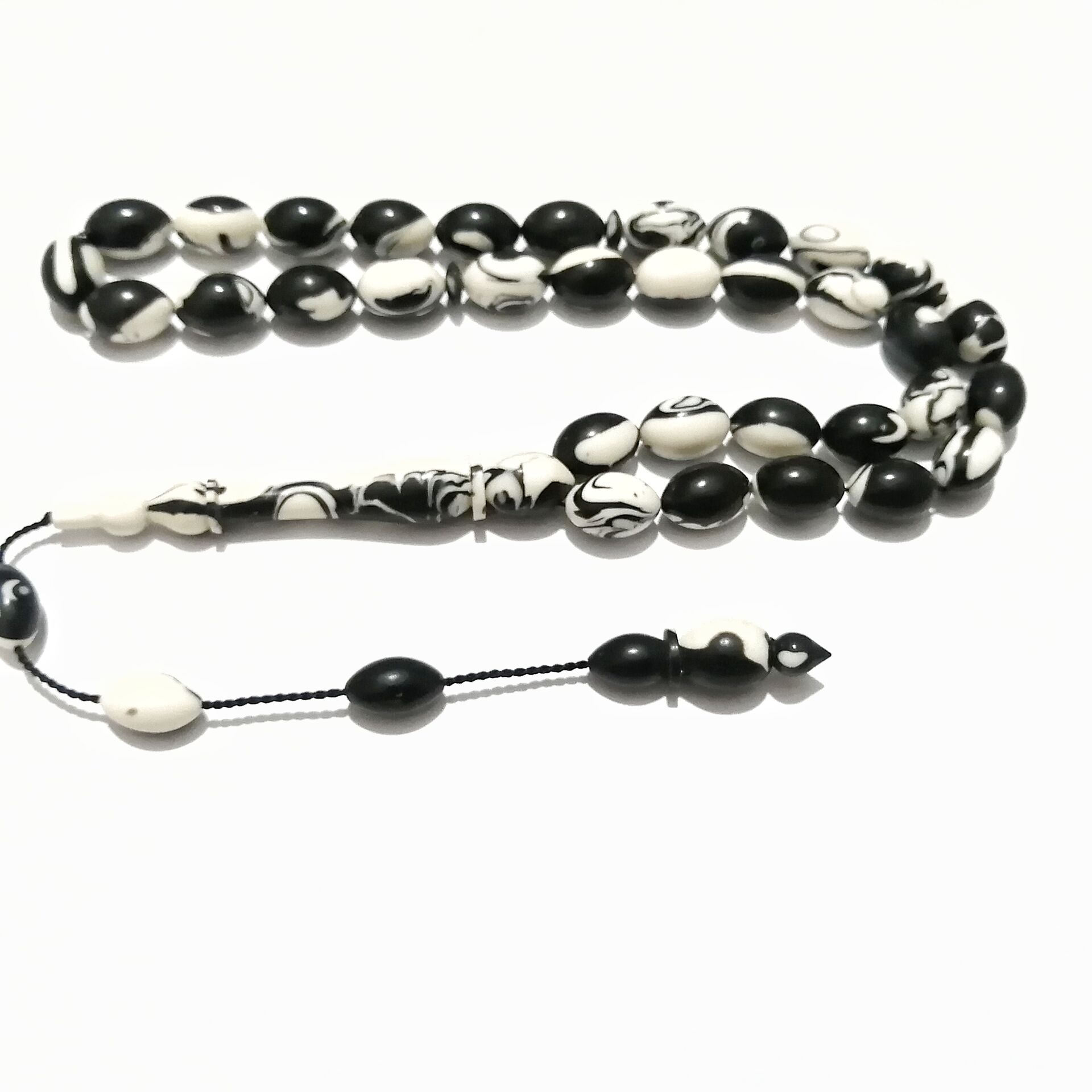 Sistem Püsküllü Özel İşçilikli Siyah Beyaz Arizona Firuze Taraftar Tesbihi