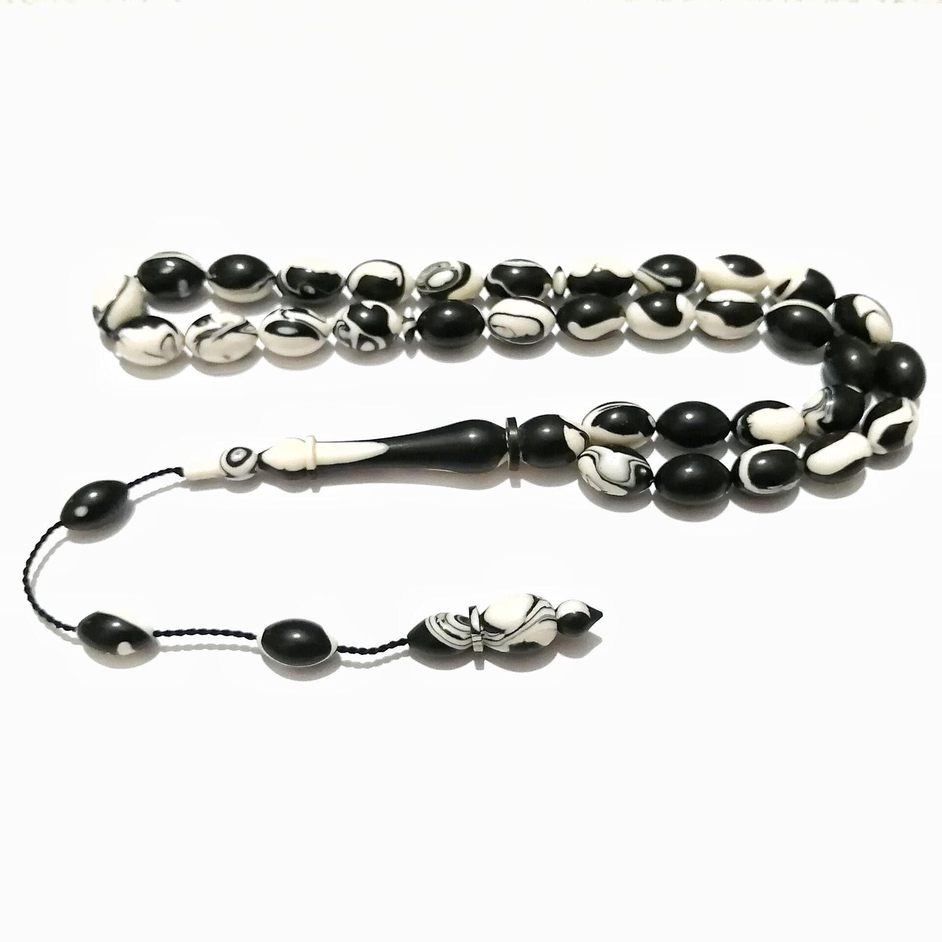 Sistem Püsküllü Özel İşçilikli Siyah Beyaz Arizona Firuze Taraftar Tesbihi