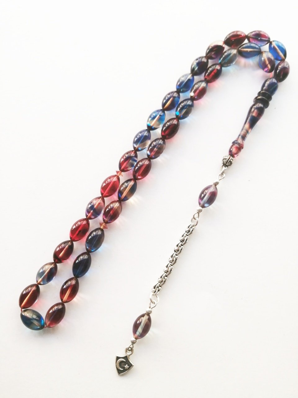 925 Ayar Gümüş Püsküllü Hatasız İşçilikli Beyzi Kesim Sıkma Kehribar Tesbih