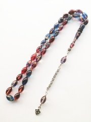 925 Ayar Gümüş Püsküllü Hatasız İşçilikli Beyzi Kesim Sıkma Kehribar Tesbih