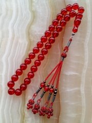 Gümüş Kazaz Püsküllü Küre Kesim Ateş Kehribar Tesbih