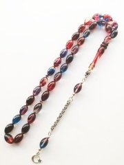 925 Ayar Gümüş Püsküllü Hatasız İşçilikli Beyzi Kesim Sıkma Kehribar Tesbih