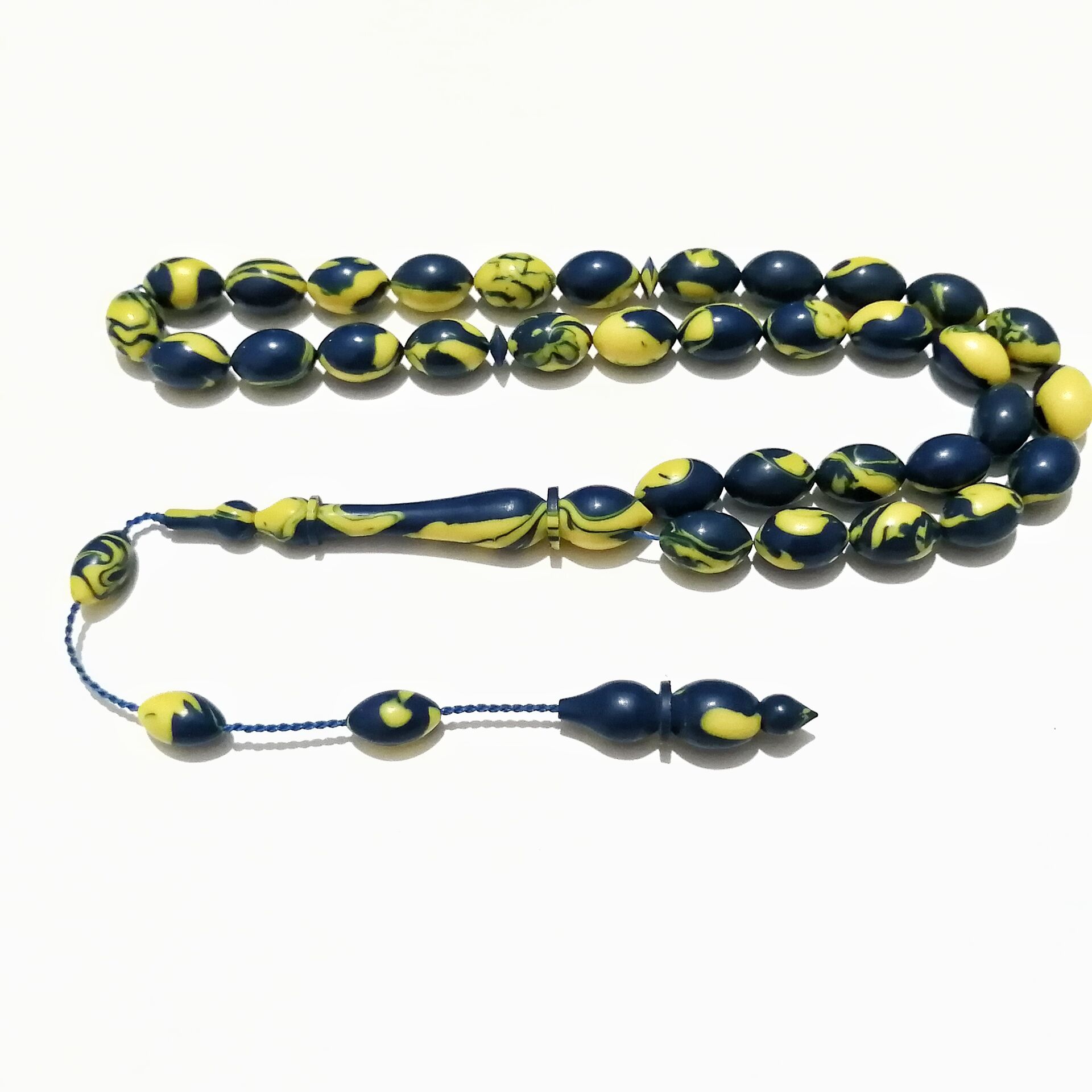 Sistem Püsküllü Özel İşçilikli Sarı Lacivert Arızona firuze Taraftar Tesbihi