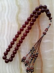 Gümüş Kazaz Püsküllü Küre Kesim Yansımalı Ateş Kehribar Tesbih