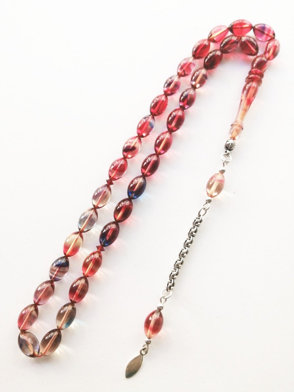 925 Ayar Gümüş Püsküllü Hatasız İşçilikli Beyzi Kesim Sıkma Kehribar Tesbih