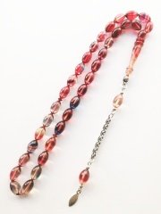 925 Ayar Gümüş Püsküllü Hatasız İşçilikli Beyzi Kesim Sıkma Kehribar Tesbih