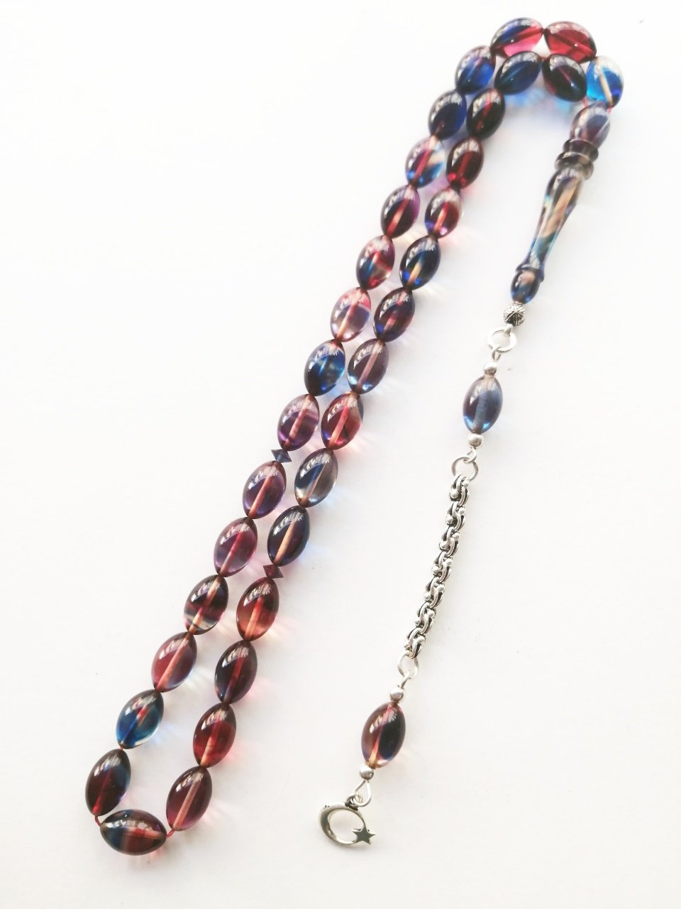 925 Ayar Gümüş Püsküllü Hatasız İşçilikli Beyzi Kesim Sıkma Kehribar Tesbih