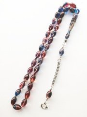 925 Ayar Gümüş Püsküllü Hatasız İşçilikli Beyzi Kesim Sıkma Kehribar Tesbih