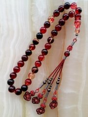 Gümüş Kazaz Püsküllü Küre Kesim Hareli Sıkma Kehribar Tesbih