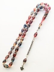 925 Ayar Gümüş Püsküllü Hatasız İşçilikli Beyzi Kesim Sıkma Kehribar Tesbih