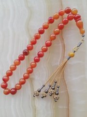 Gümüş Kazaz Püsküllü Küre Kesim Sıkma Kehribar Tesbih