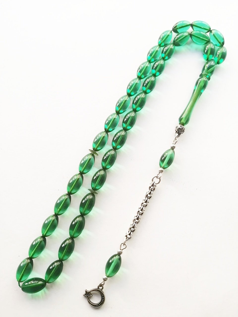 925 Ayar Gümüş Püsküllü Beyzi Kesim Ateş Kehribar Tesbih