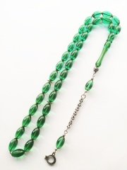 925 Ayar Gümüş Püsküllü Beyzi Kesim Ateş Kehribar Tesbih