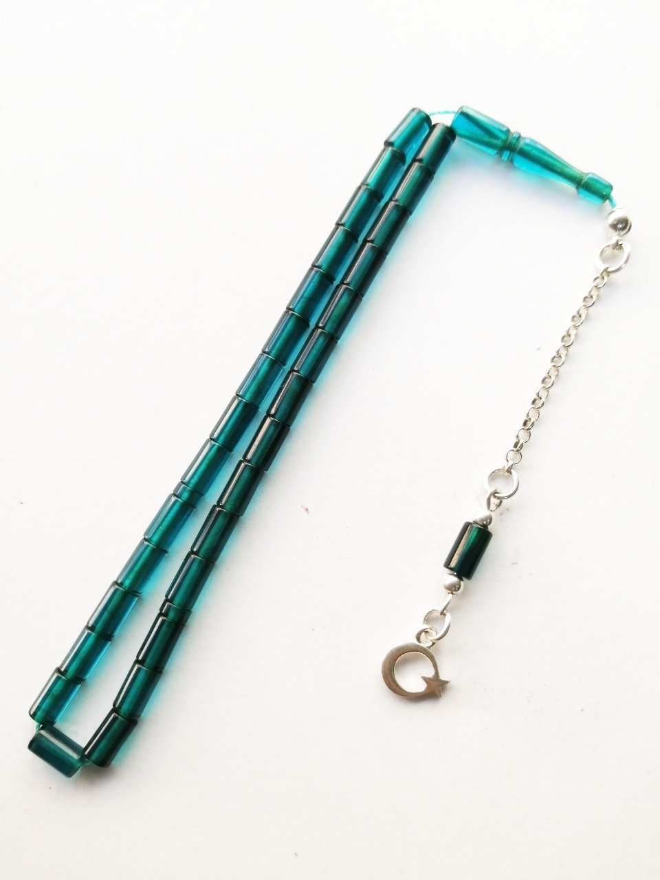 925 Ayar Gümüş Püsküllü Minik Boy Kesme Model Ateş Kehribar Tesbih