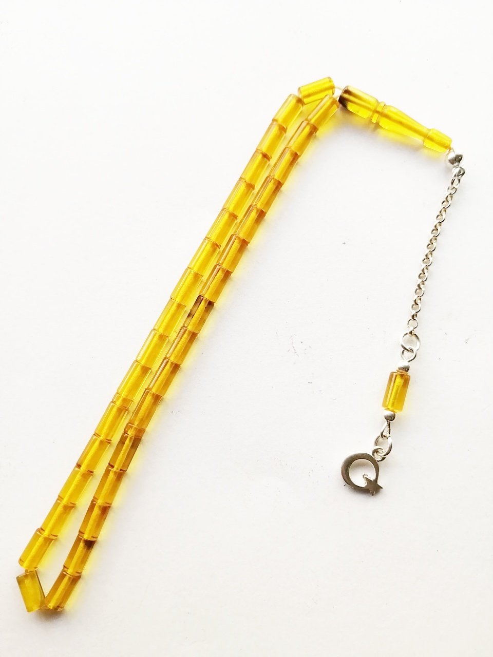 925 Ayar Gümüş Püsküllü Kesme Model Sıkma Kehribar Tesbih