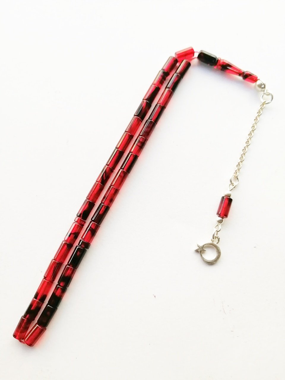 925 Ayar Gümüş Püsküllü Minik Boy Kesme Model Hareli Sıkma Kehribar Tesbih