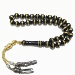 Alpaka Püsküllü Uçlu Küre Kesim Sarı Metal Sarma İşçilikli Kuka Tesbih