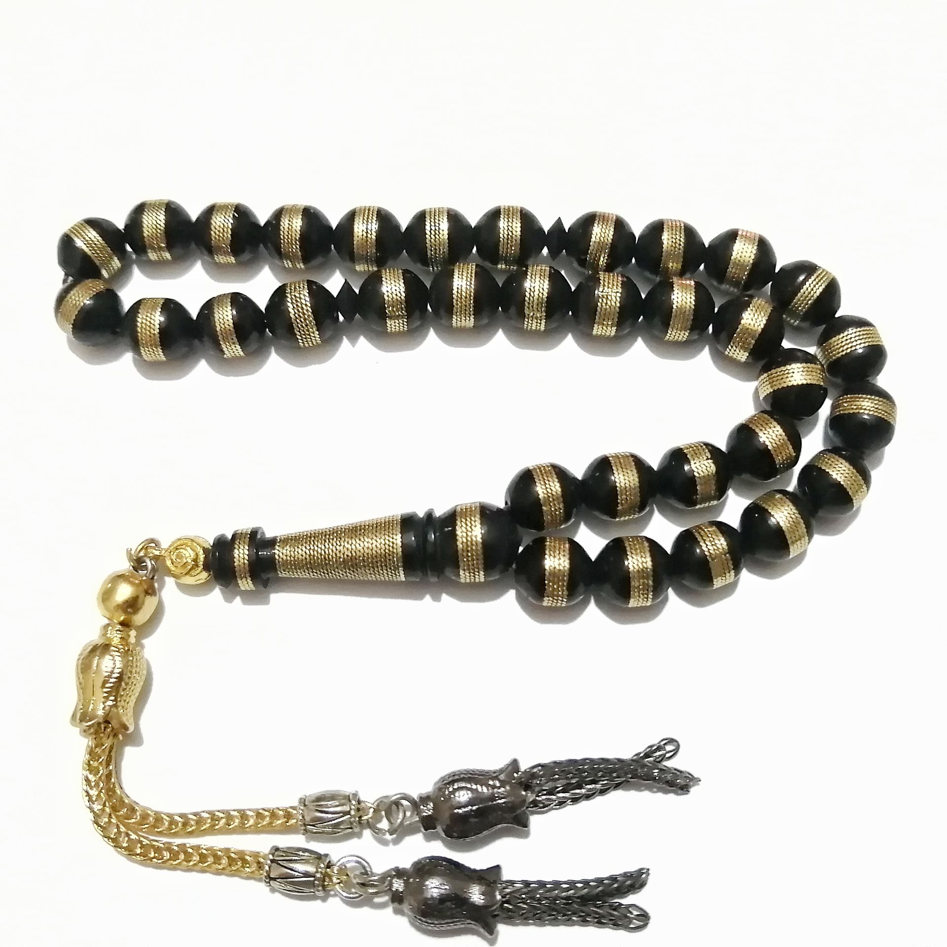 Alpaka Püsküllü Sarı Sarma İşçilikli Kuka Tesbih