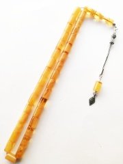 925 Ayar Gümüş Püsküllü Kesme Model Hareli Sıkma Kehribar Tesbih