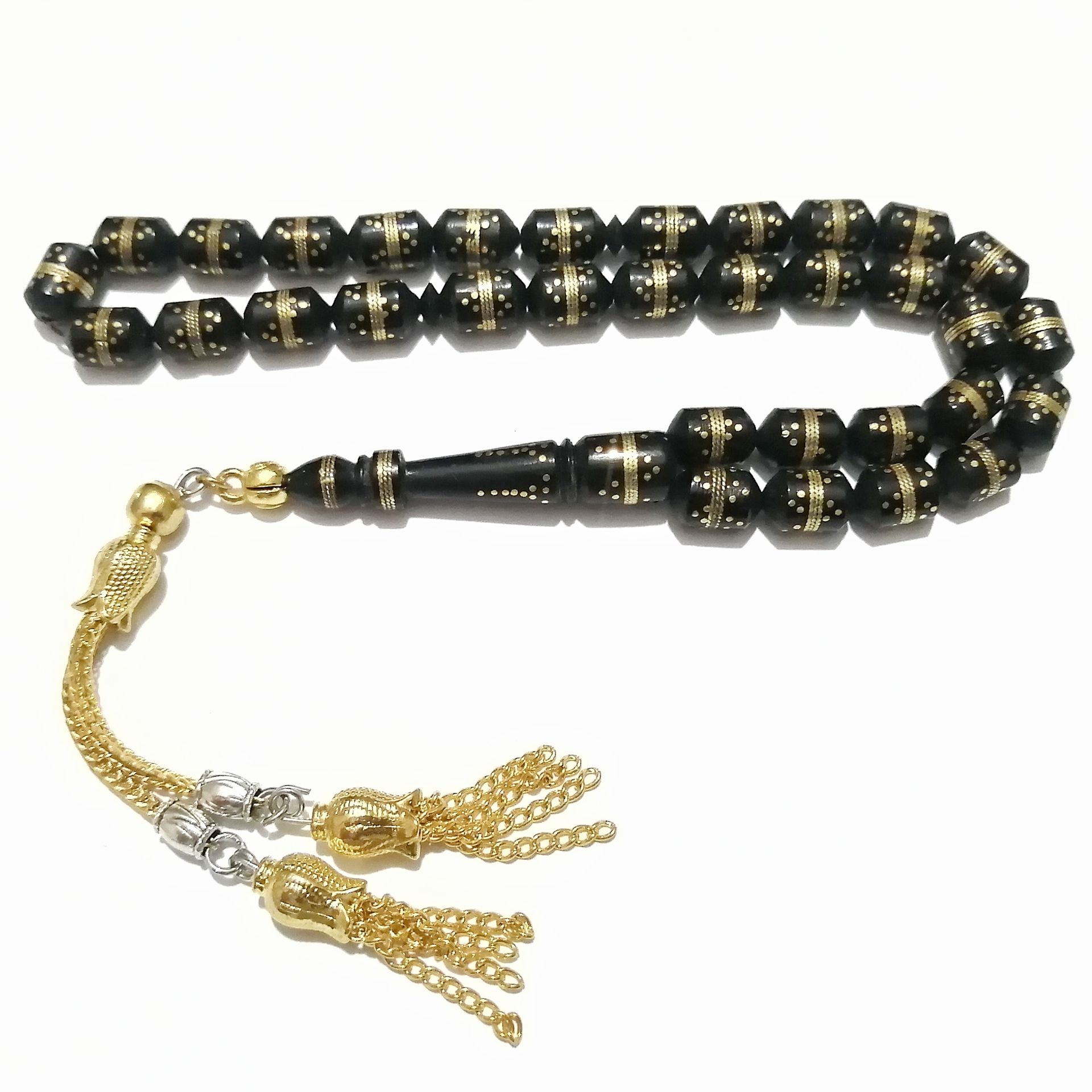 Alpaka Püsküllü Sarı Metal İşlemeli Uçlu Kapsül Kesim Kuka Tesbih