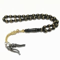 Alpaka Püsküllü Sarı Metal İşlemeli Beyzi Kesim Kuka Tesbih