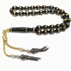 Alpaka Püsküllü Beyzi Kesim Sarı Metal Sarma İşçilikli Kuka Tesbih