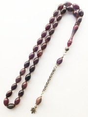 925 Ayar Gümüş Püsküllü Beyzi Kesim Hatasız Hareli Sıkma Kehribar Tesbih