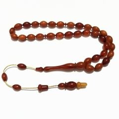 Sistem Püsküllü Beyzi Kesim Sıkma Kehribar Tesbih