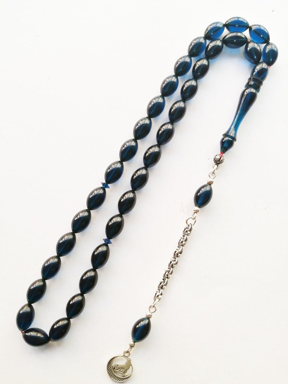 925 Ayar Gümüş Püsküllü Hatasız İşçilikli Beyzi Kesim Ateş Kehribar Tesbih