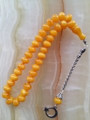 925 Ayar Gümüş Püsküllü Özel İşçilikli Atölye Yapımı Bileklik Boy Sıkma Kehribar Tesbih