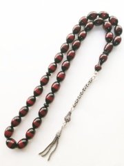 925 Ayar Gümüş Püsküllü Sürmeli Ateş Kehribar Tesbih