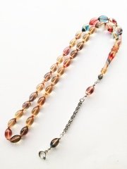 925 Ayar Gümüş Püsküllü Hatasız İşçilikli Beyzi Kesim Sıkma Kehribar Tesbih